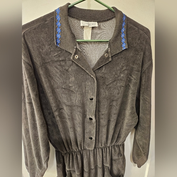 Vintage - 80's IDEAS Velour Black Jumpsuit Romper - Size L - Picture 3 of 9